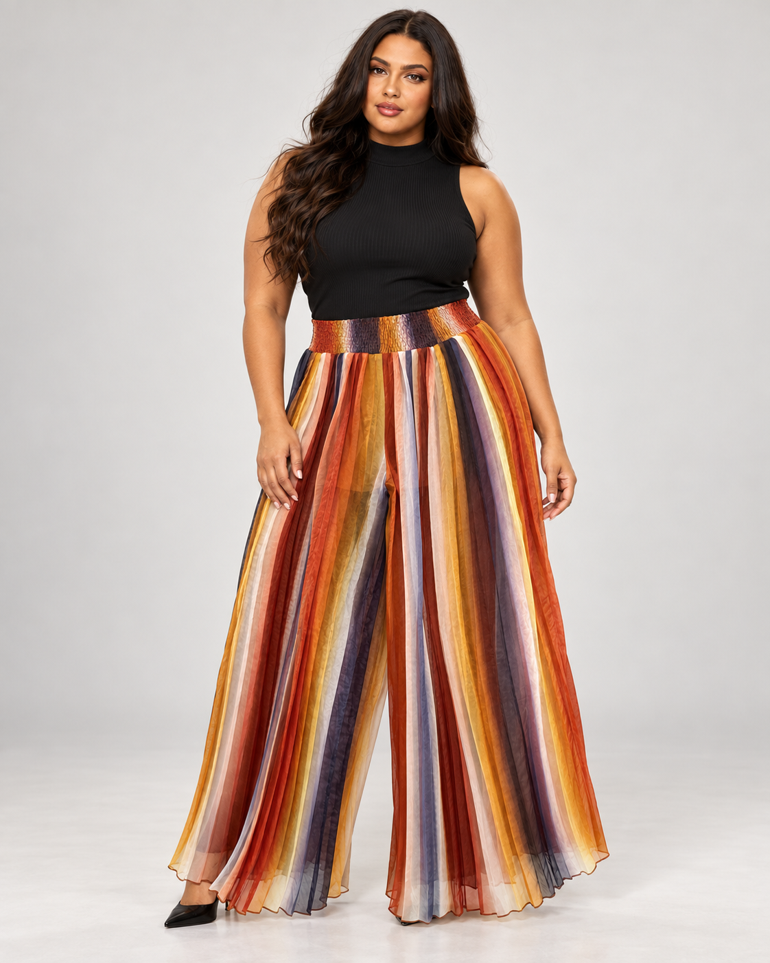 AKIRA Multi Color Striped Pleated Pants. 2X
