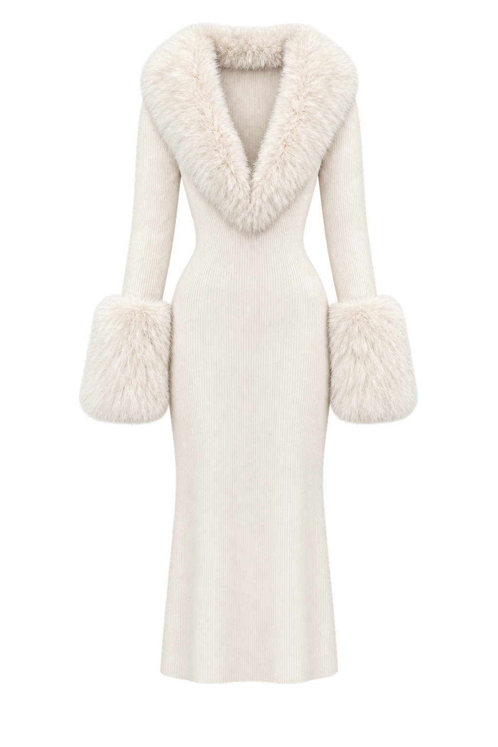 AKIRA White Fur Trimmed Knit Maxi Dress.  1X