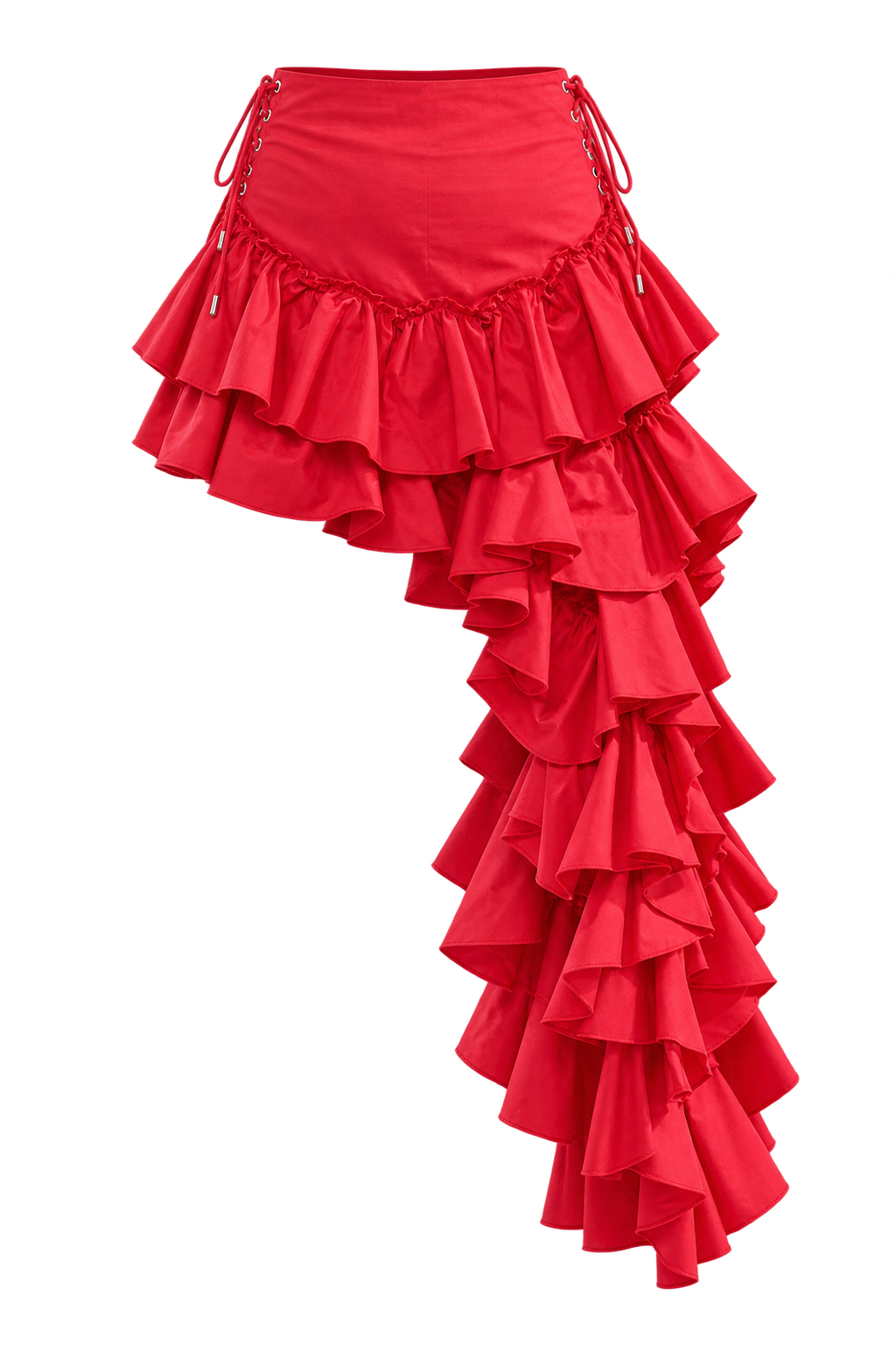 AKIRA. CLAIRE HIGH LOW RUFFLE SKIRT IN RED.   XL