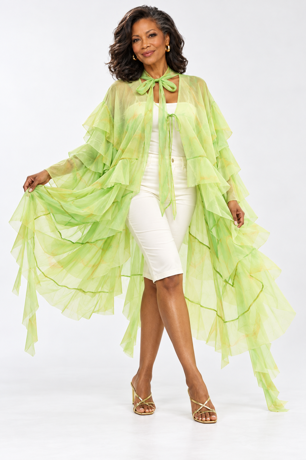 AKIRA LIME GREEN  IN BLOOM FLORAL TOP IN GREEN MULTI           M