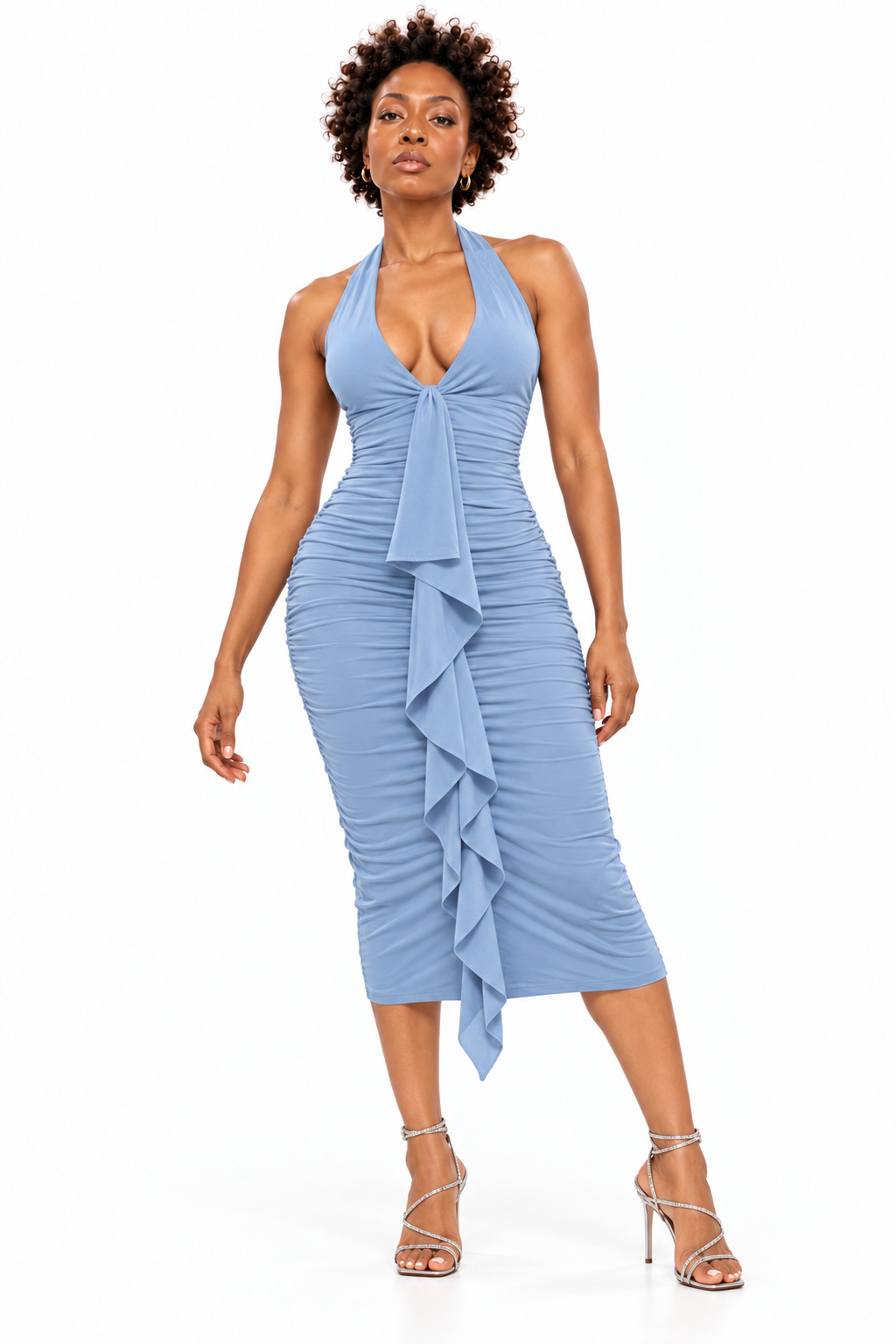 AKIRA. MAKE IT UP  METALLIC MIDI DRESS IN BLUE 1X
