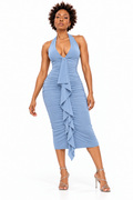 AKIRA. MAKE IT UP  METALLIC MIDI DRESS IN BLUE 1X