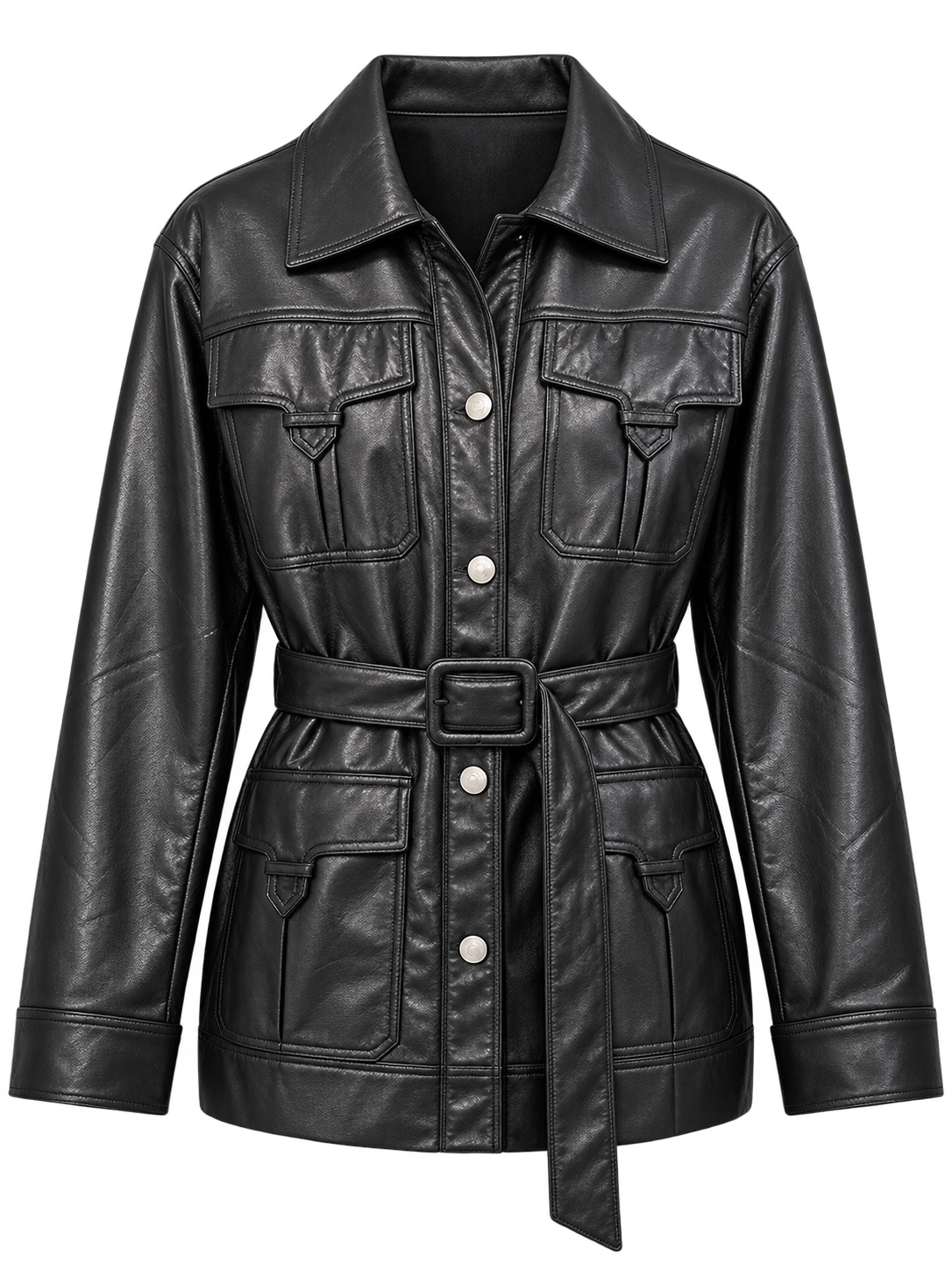 AK Black faux Leather Jacket w/ Belt.  L
