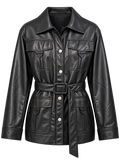 AK Black faux Leather Jacket w/ Belt.   XL