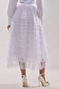 STARS ALIGNED MESH RUFFLE MAXI SKIRT IN WHITE S