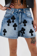 JAYDA CROSS DETAILED DENIM SHORT 1X