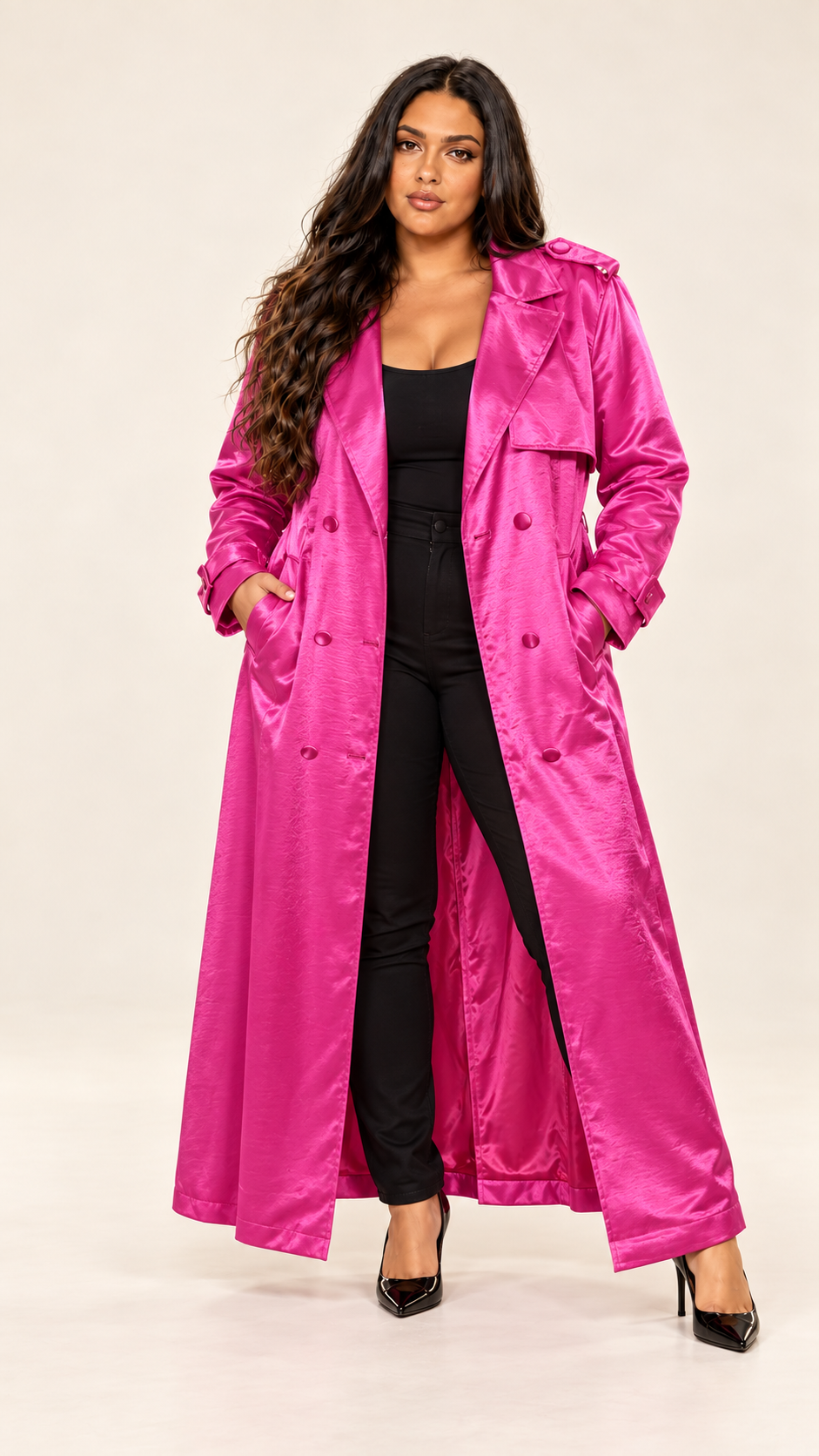 AK Fuchsia Satin Trench Jacket.    S