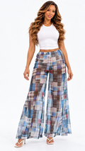 AKIRA.  LIVING THE LIFE PLAID MESH PALAZZO PANT XL