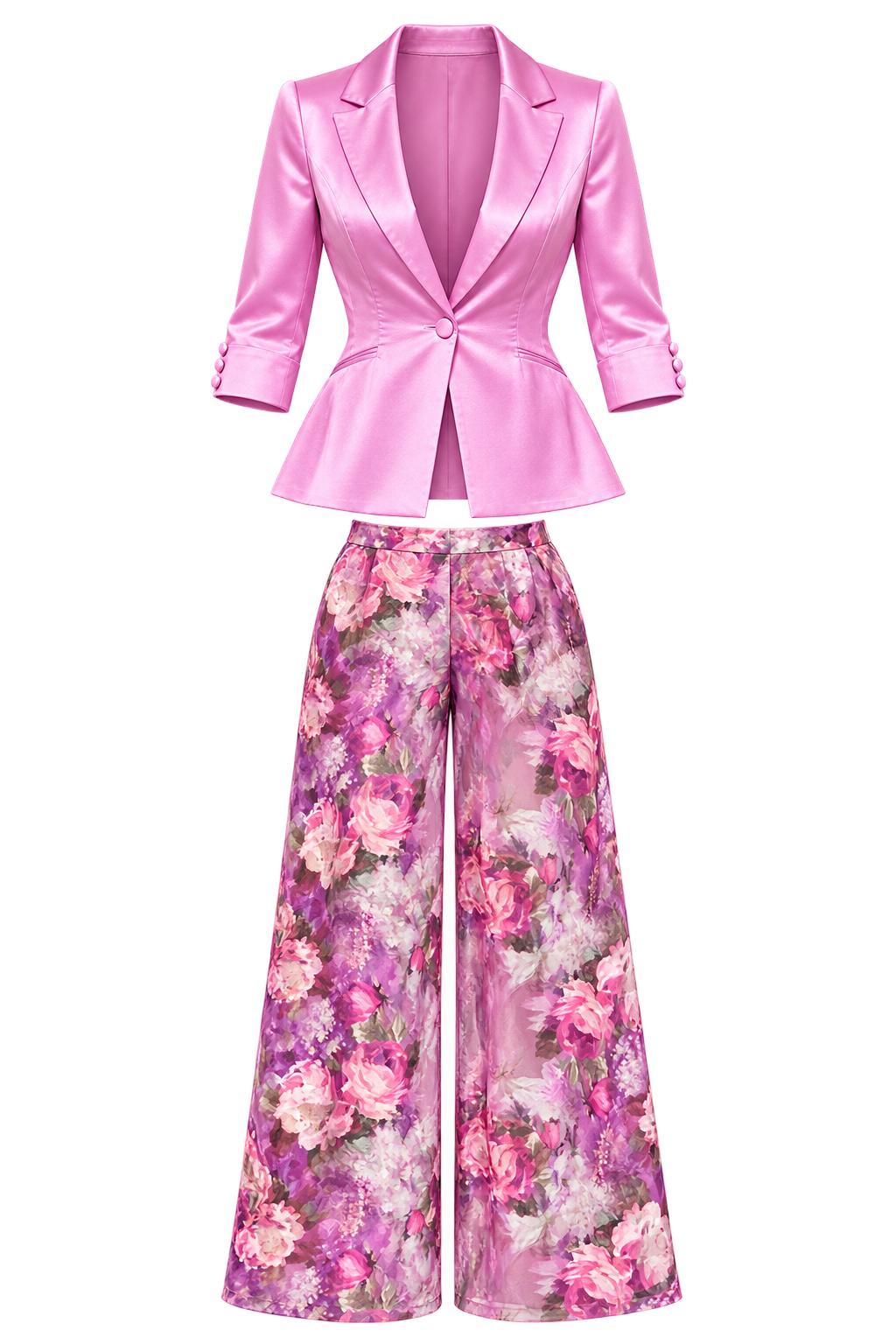 AK 2pc IN FULL BLOOM LIGHT PURPLE/PINK  BLAZER and floral Pants      1X
