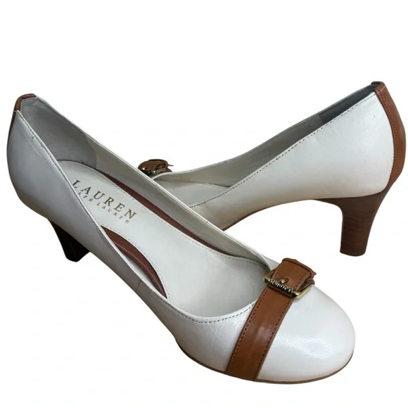 1 - 9 Lauren Ralph Lauren (Pre-Owned) Cream & Tan Buckle Pumps – Women’s Size 6