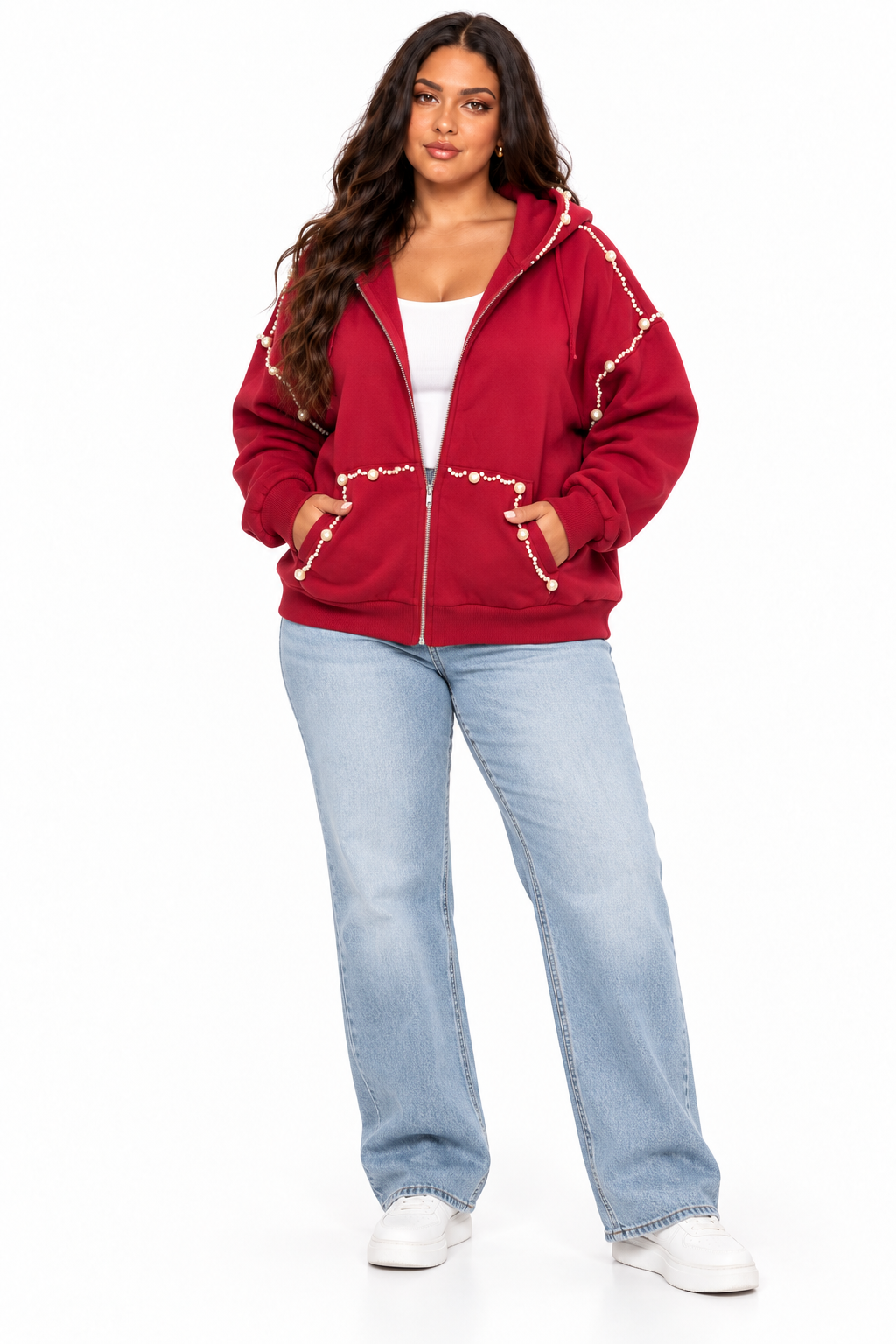 AKIRA BURGUNDY HOODIE JACKET W/ PEARLS. 1X