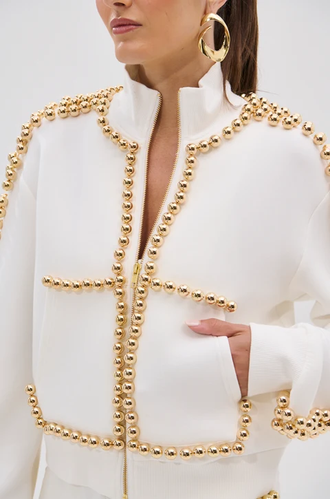 BALLS TO THE WALL ZIP UP SWEATSHIRT IN WHITE     L