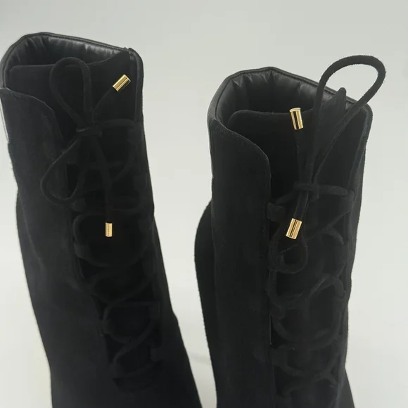 1 - 3 Good American Women's Black Suede Lace-Up Heeled Boots  (Pre-Owned) Size 9