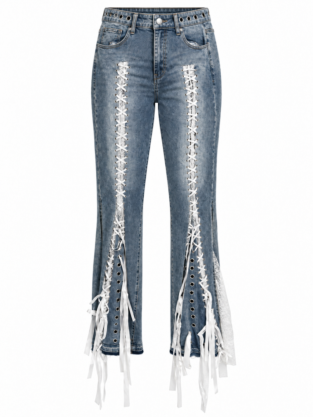 AKIRA BLUE DENIM JEANS LACE RIBBON LEGS. 1X