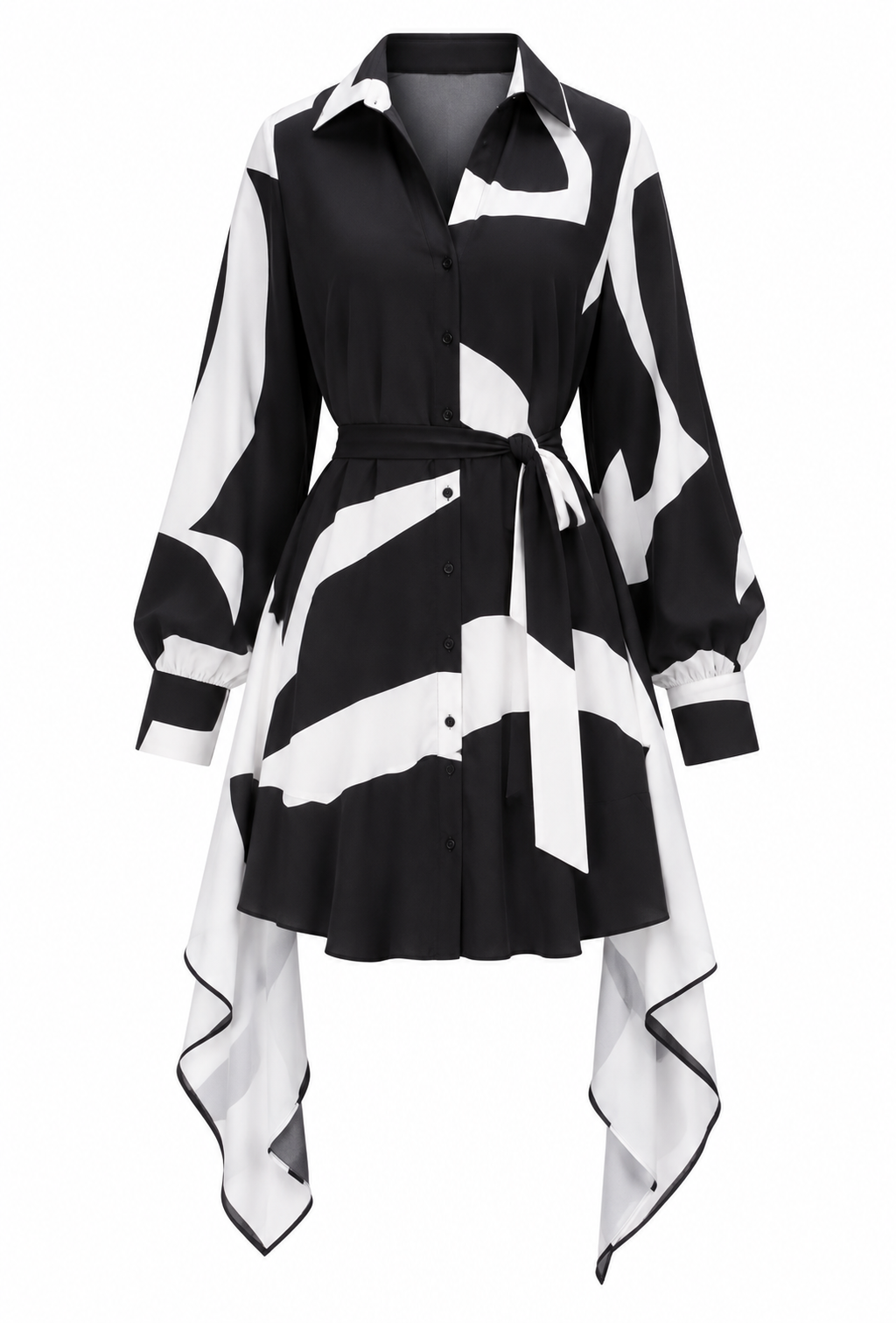 FN Jayde Button Up Mini Dress - Black/White