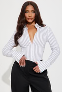 FN. No Time To Chat Striped Poplin Shirt - White/Black.   1X