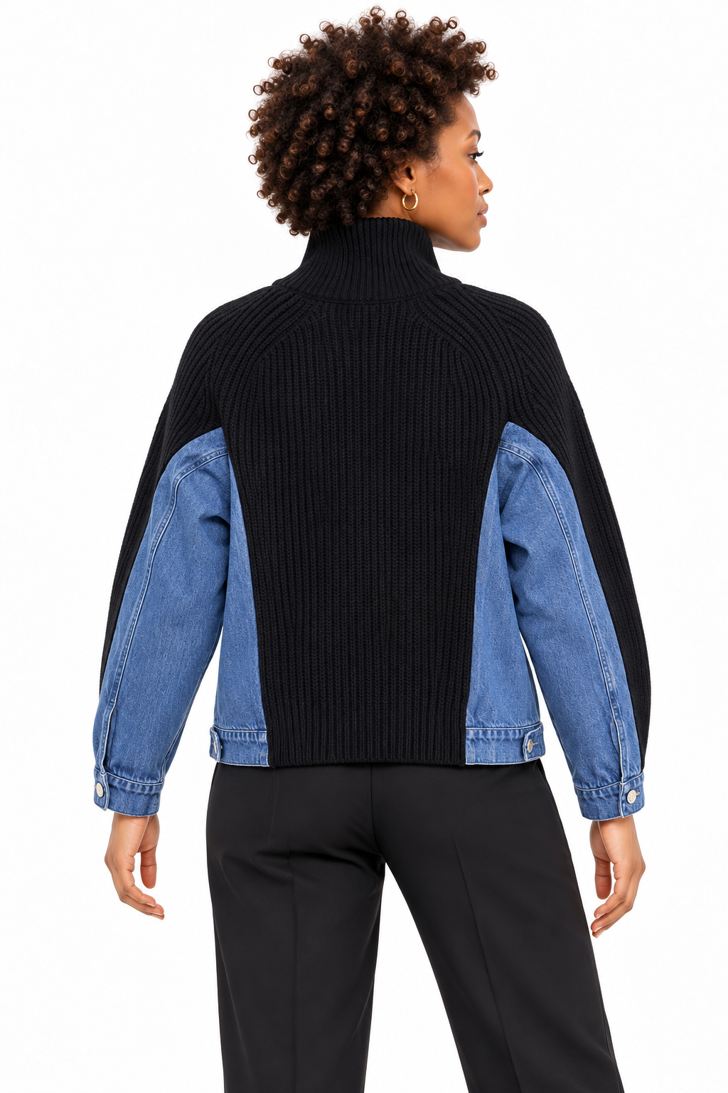 AKIRA Black and Blue Denim and Knit Jacket.   L