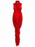 AKIRA RED RUCHED COWEL NECK HALTER DRESS. XL