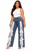 AKIRA BLUE DENIM JEANS WITH WHITE LACE AND RIBBONS. XL