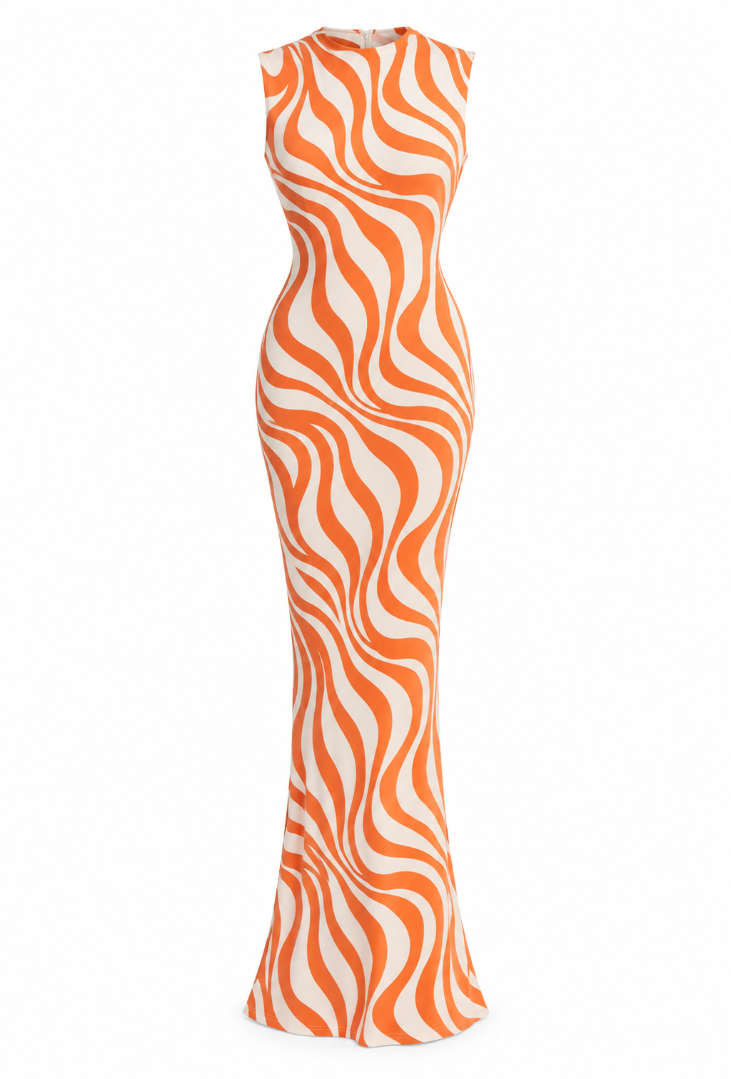 FN.  Short Sleeve Ribbed Maxi Dress - Orange/White  1X
