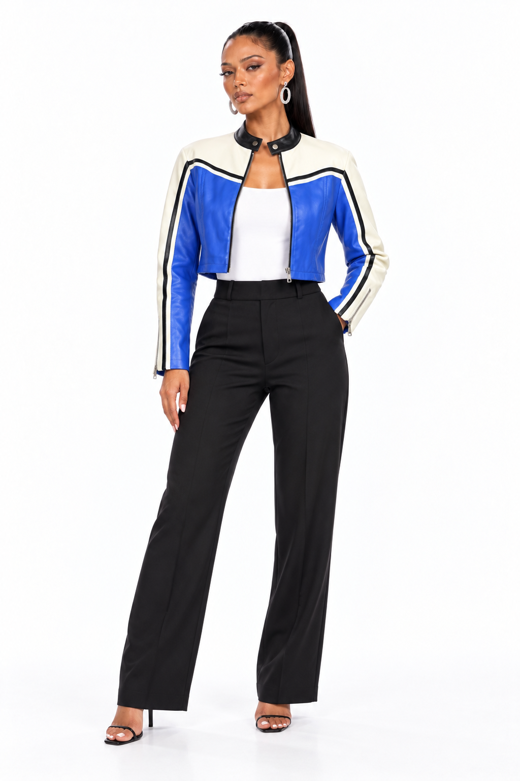AKIRA BLUE ANS WHITE HALF MOTO JACKET.  XL