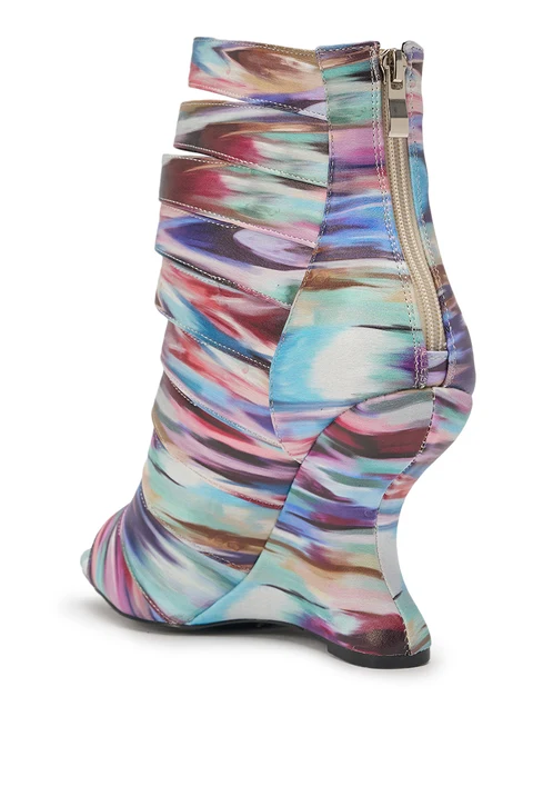 AZW JOHANNES MULTI RAINBOW WEDGE OPEN BOOTIE 10
