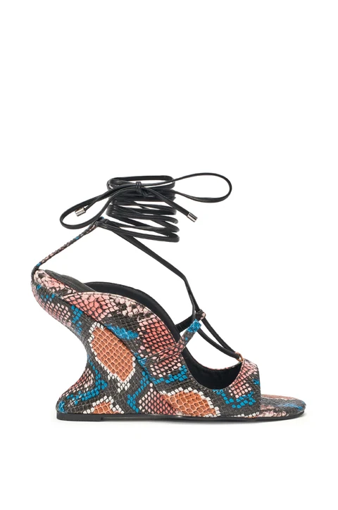 AZALEA WANG ORENA SNAKE MULTI WEDGE LACE UP SANDAL 8