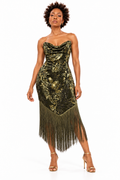 AKIRA GREEN SEQUIN AND FRINGE DRESS.    1X