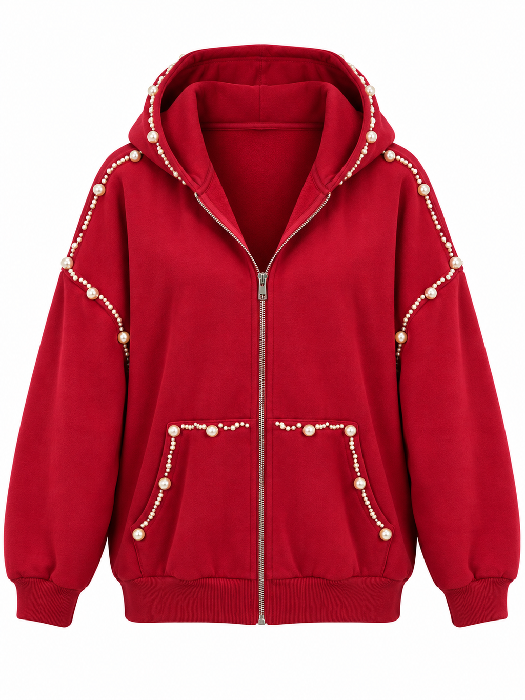 AKIRA BURGUNDY HOODIE JACKET W/ PEARLS. 1X