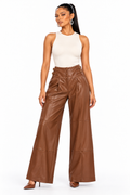 AKIRA BROWN FAUX LEATHER WIDE LEG PANTS   L