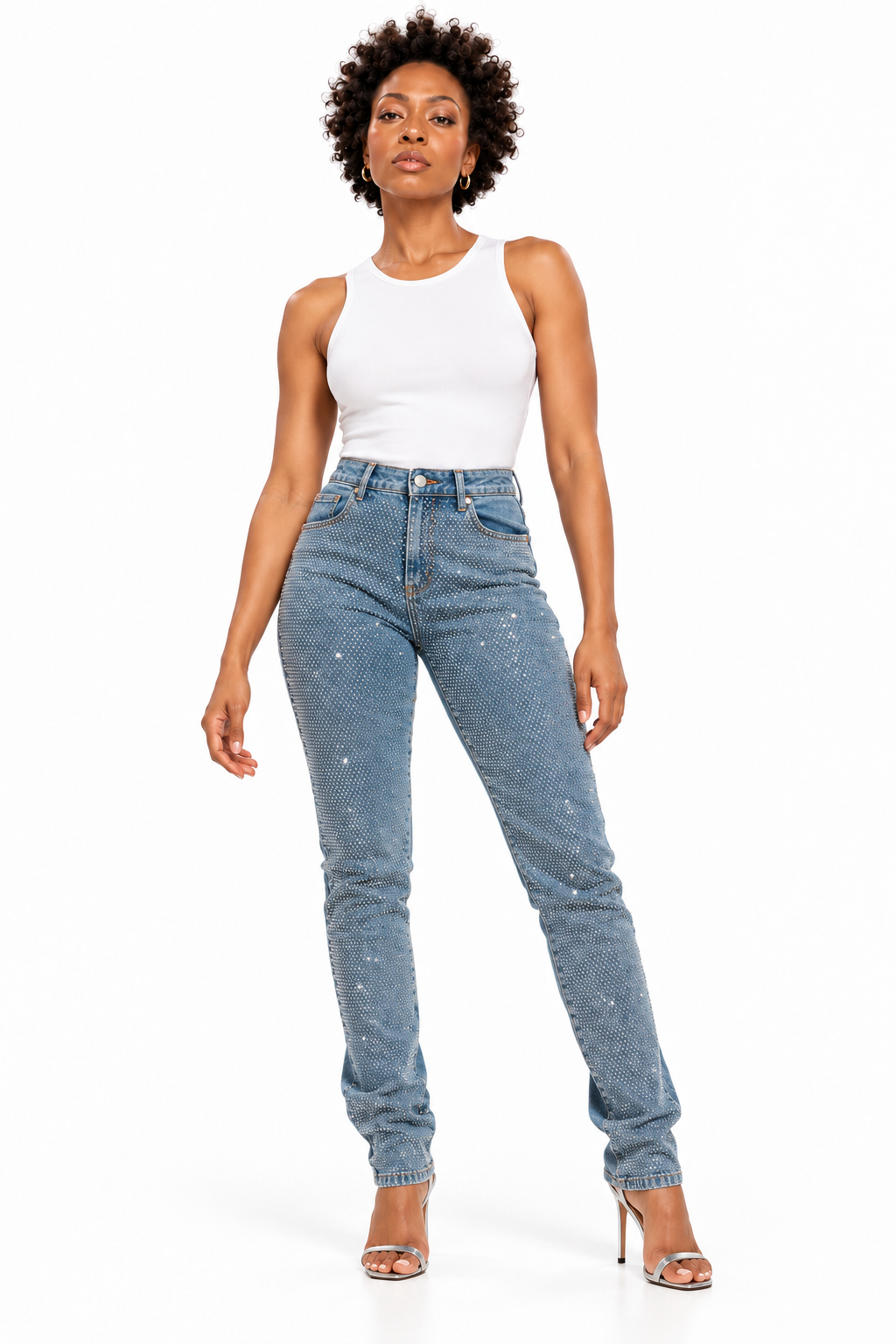AKIRA JOLIE RHINESTONE EMBELLISHED TAPERED JEAN  XL