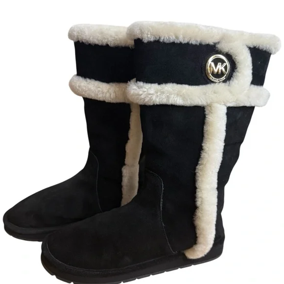 1 - 2 Michael Kors Black Suede Shearling Tall Boots – Women’s Size 10 M (Pre-Owned)