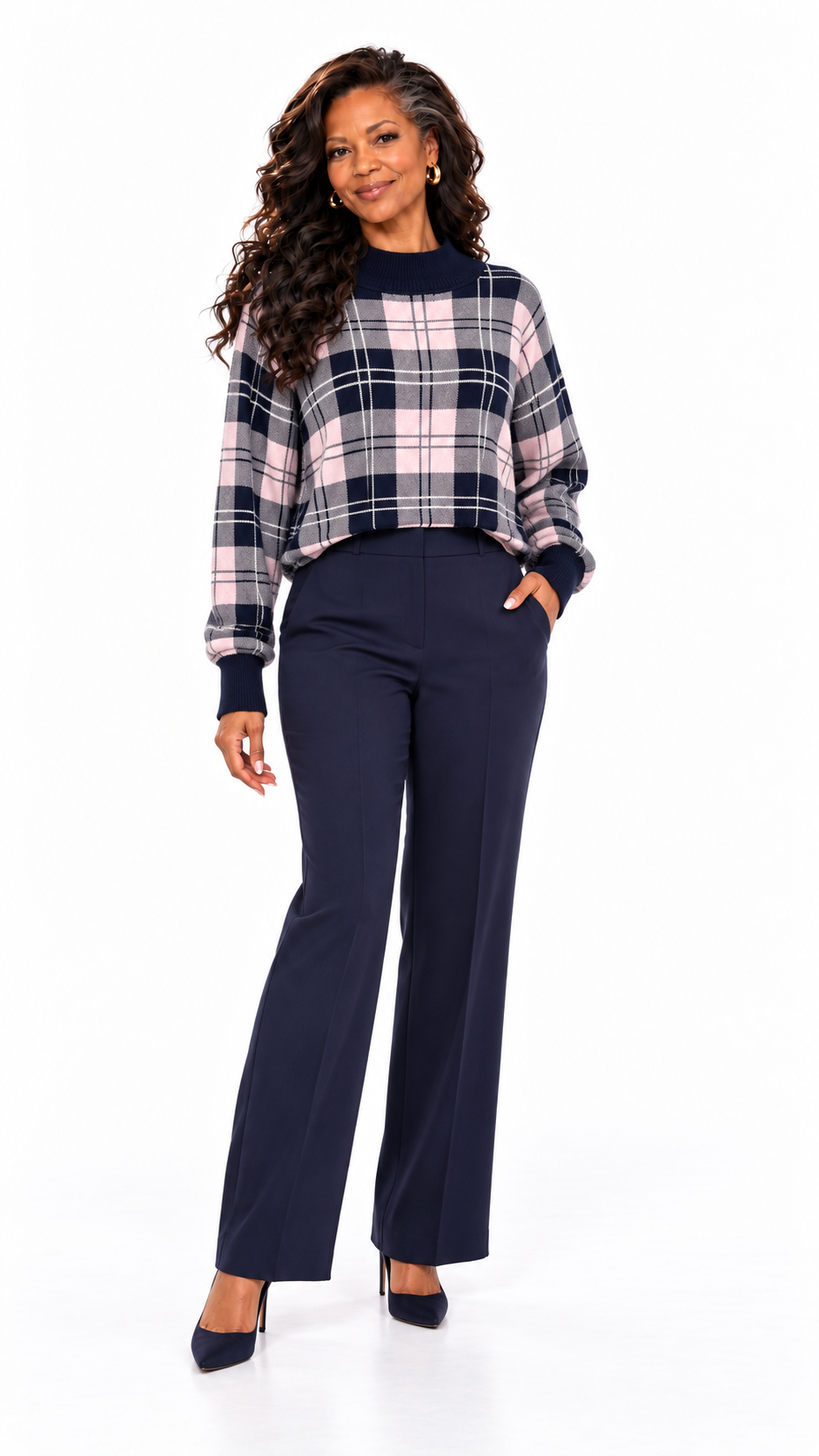 AKIRA BLACK AND PINK AND GREY PLAID SWEATER TOP.  1X