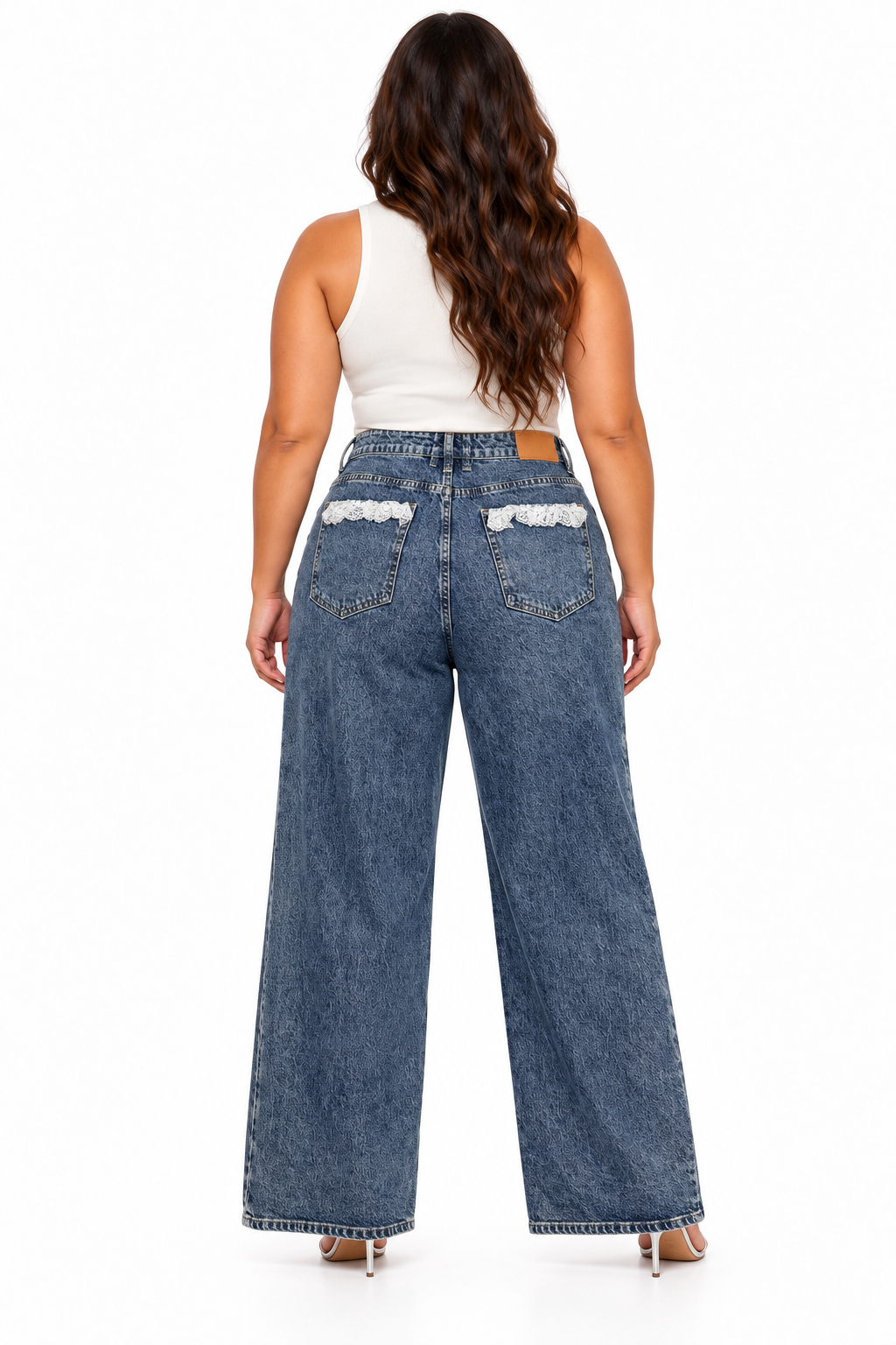AKIRA BLUE DENIM JEANS WITH WHITE LACE AND RIBBONS. XL