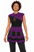 AKIRA PURPLE & BLACK RING KNIT SWEATEWR TOP.  L/XL