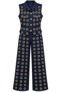 AKIRA 2PC DARK BLUE DENIM PANTS SUIT  WITH GOLD GROMMETS.  1X