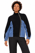 AKIRA Black and Blue Denim and Knit Jacket.   L