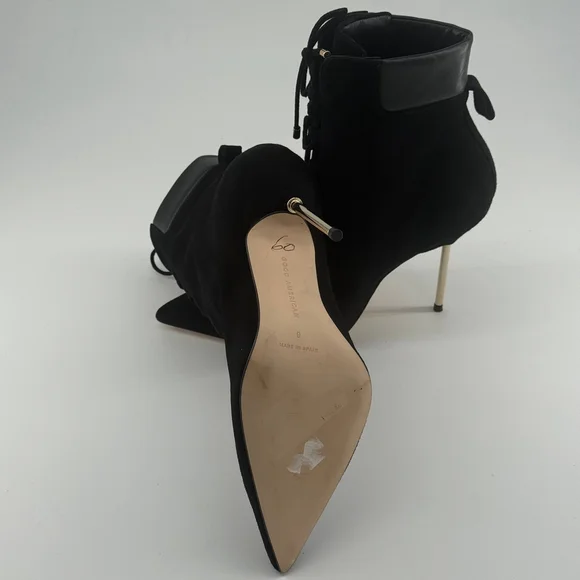 1 - 3 Good American Women's Black Suede Lace-Up Heeled Boots  (Pre-Owned) Size 9