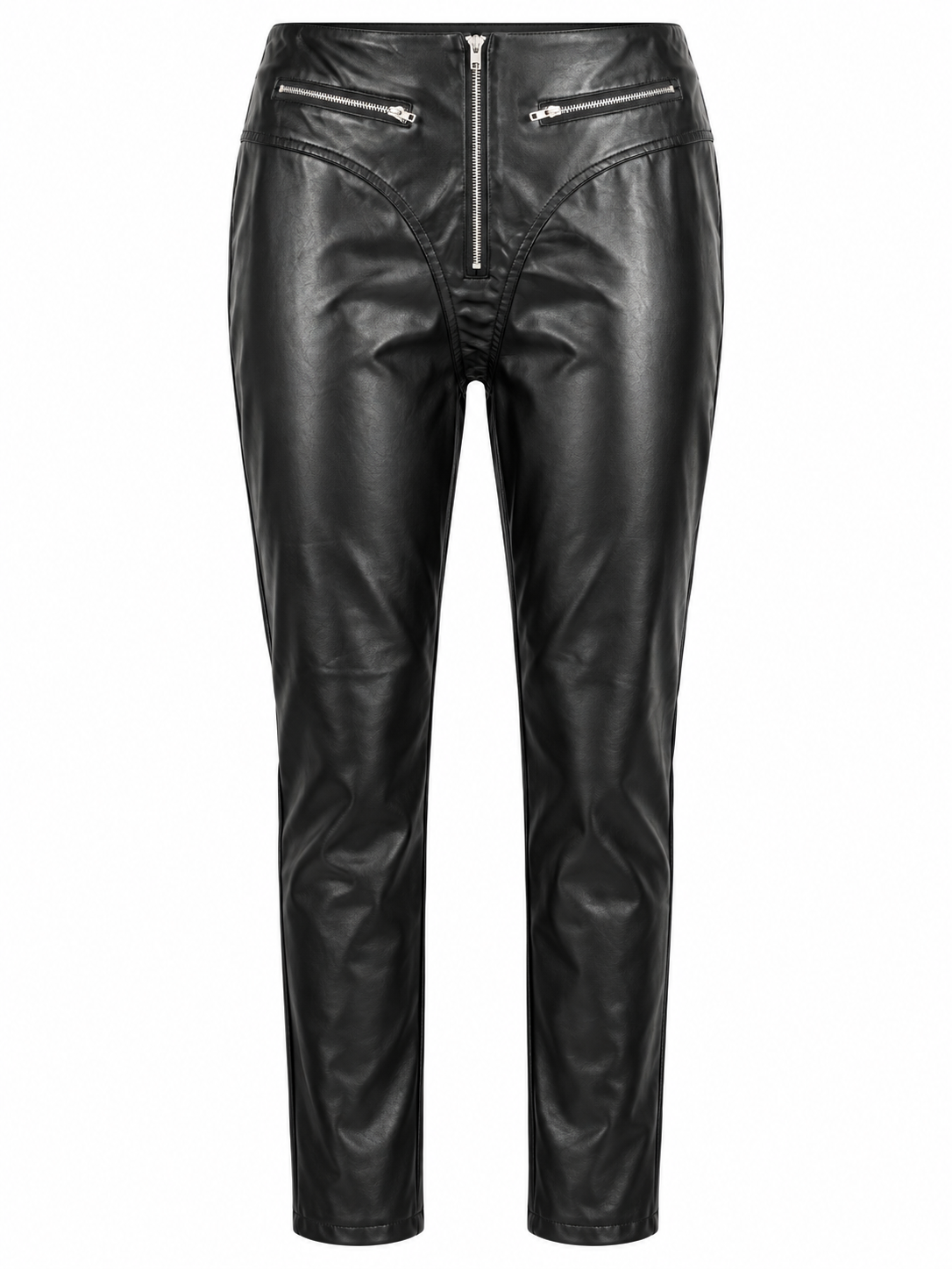 AKIRA BLACK FAUX LEATHER PANTS.  W/ ZIPPERS.  XL