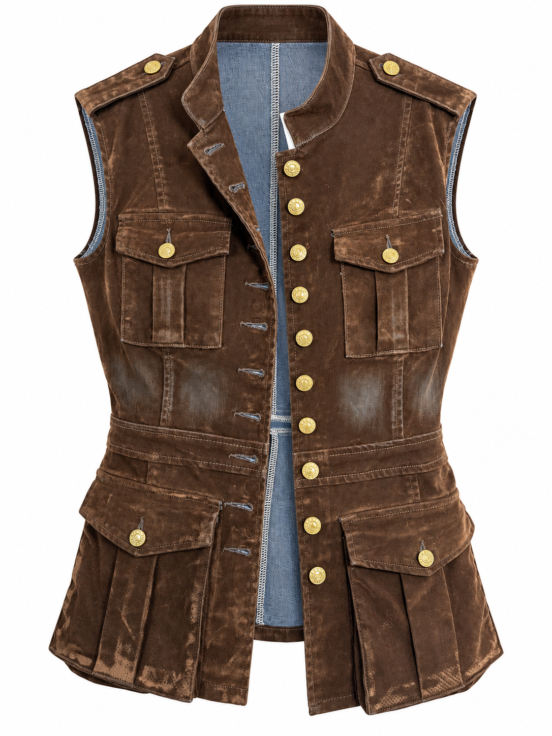 AKIRA BROWN SUEDE SLEEVELESS TOP.
