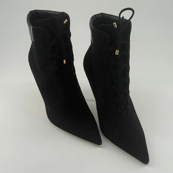 1 - 3 Good American Women's Black Suede Lace-Up Heeled Boots  (Pre-Owned) Size 9