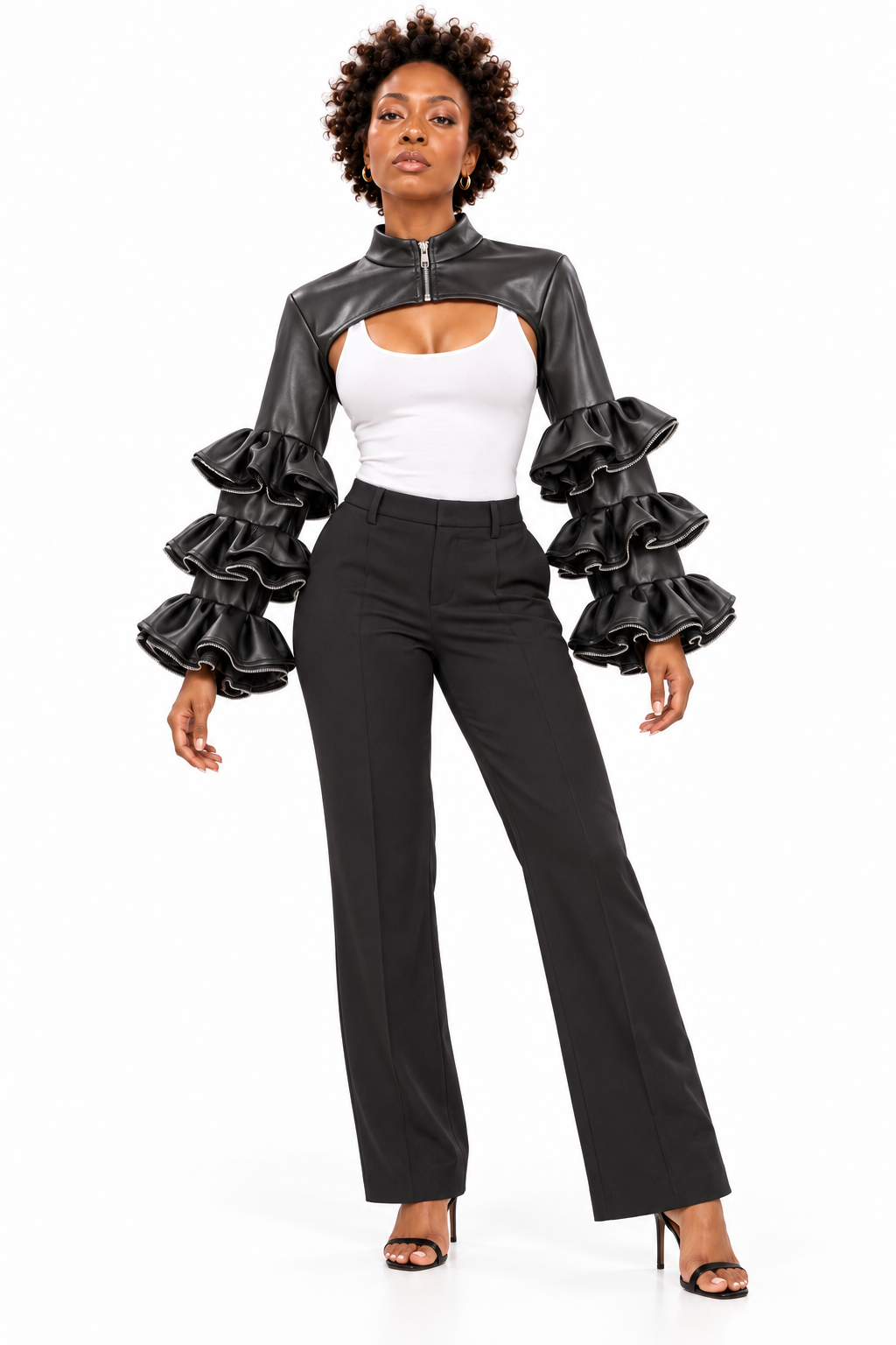 AKIRA BLACK FAUX LEATHER BOLERO.  XL