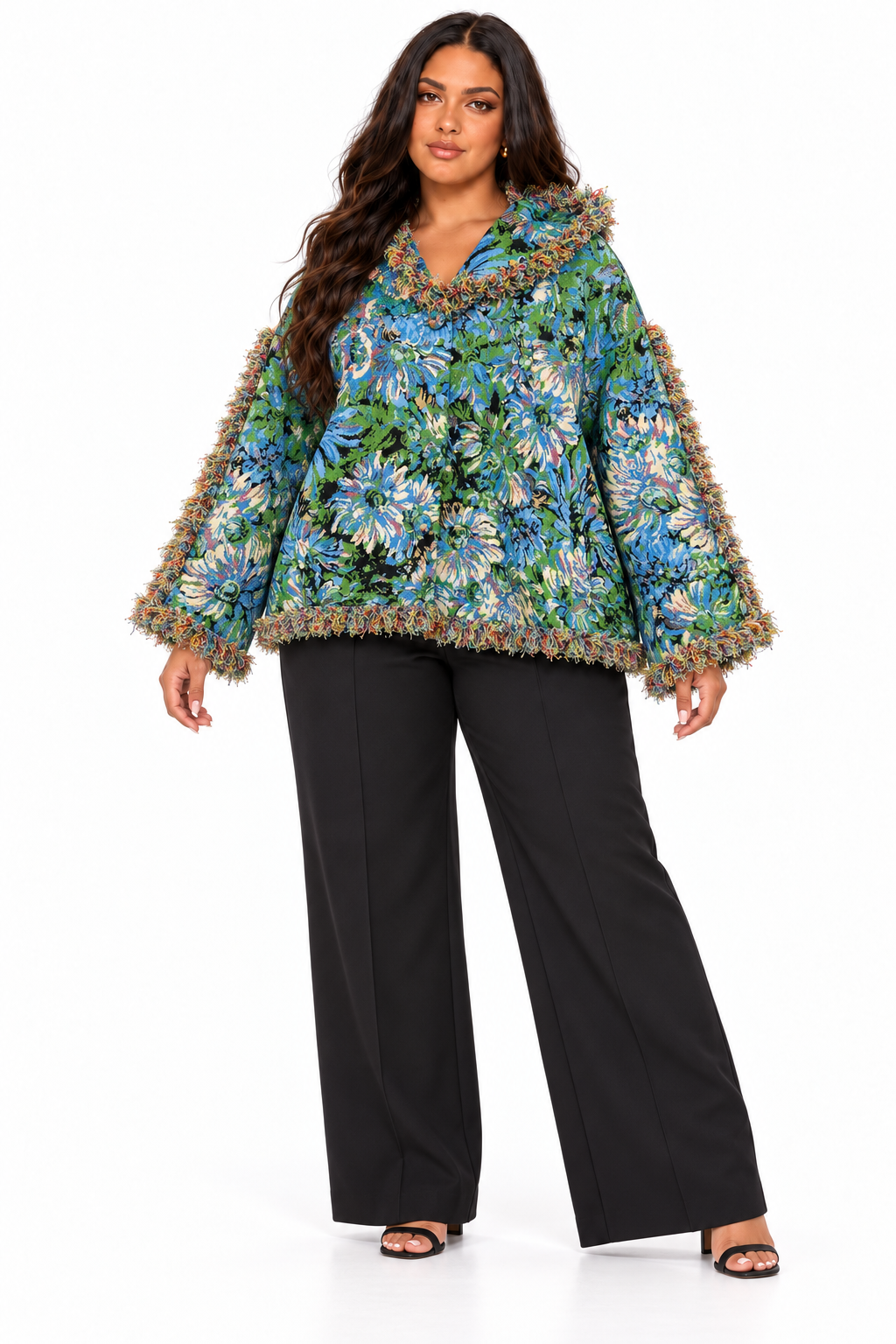 AKIRA GREEN/MULTI FLORAL  PULLOVER HOODIE TOP.  1X