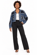 M2 BLUE DENIM DISTRESSED SEQUINED JACKET.   L