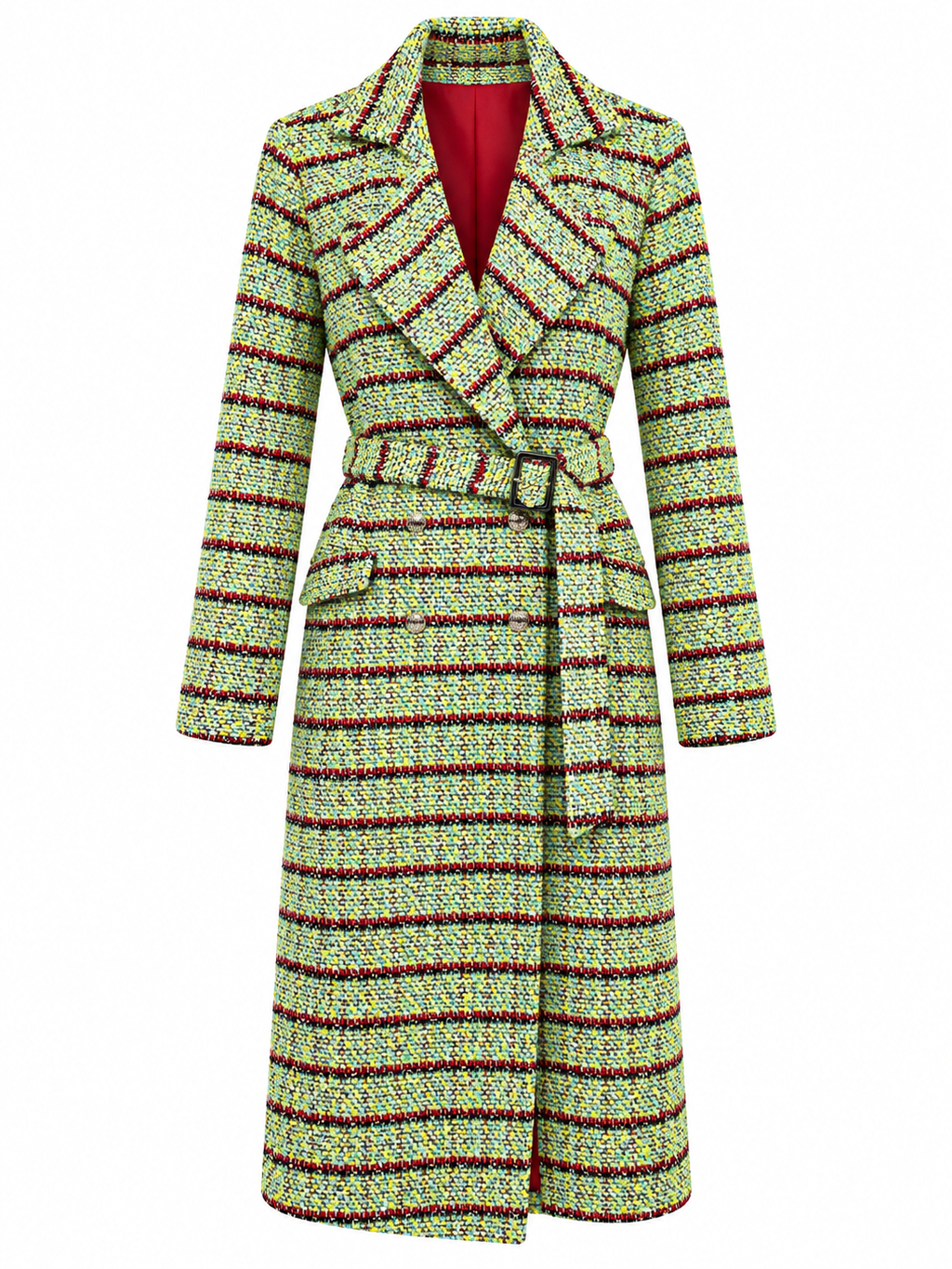 AKIRA GREEN NWITH RED TWEED OVERCOAT.