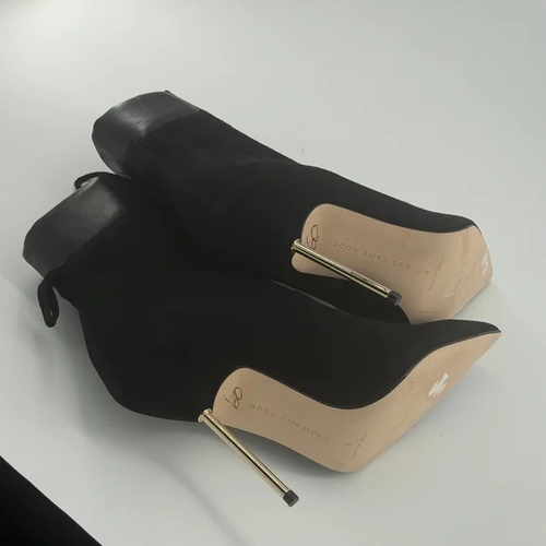 1 - 3 Good American Women's Black Suede Lace-Up Heeled Boots  (Pre-Owned) Size 9