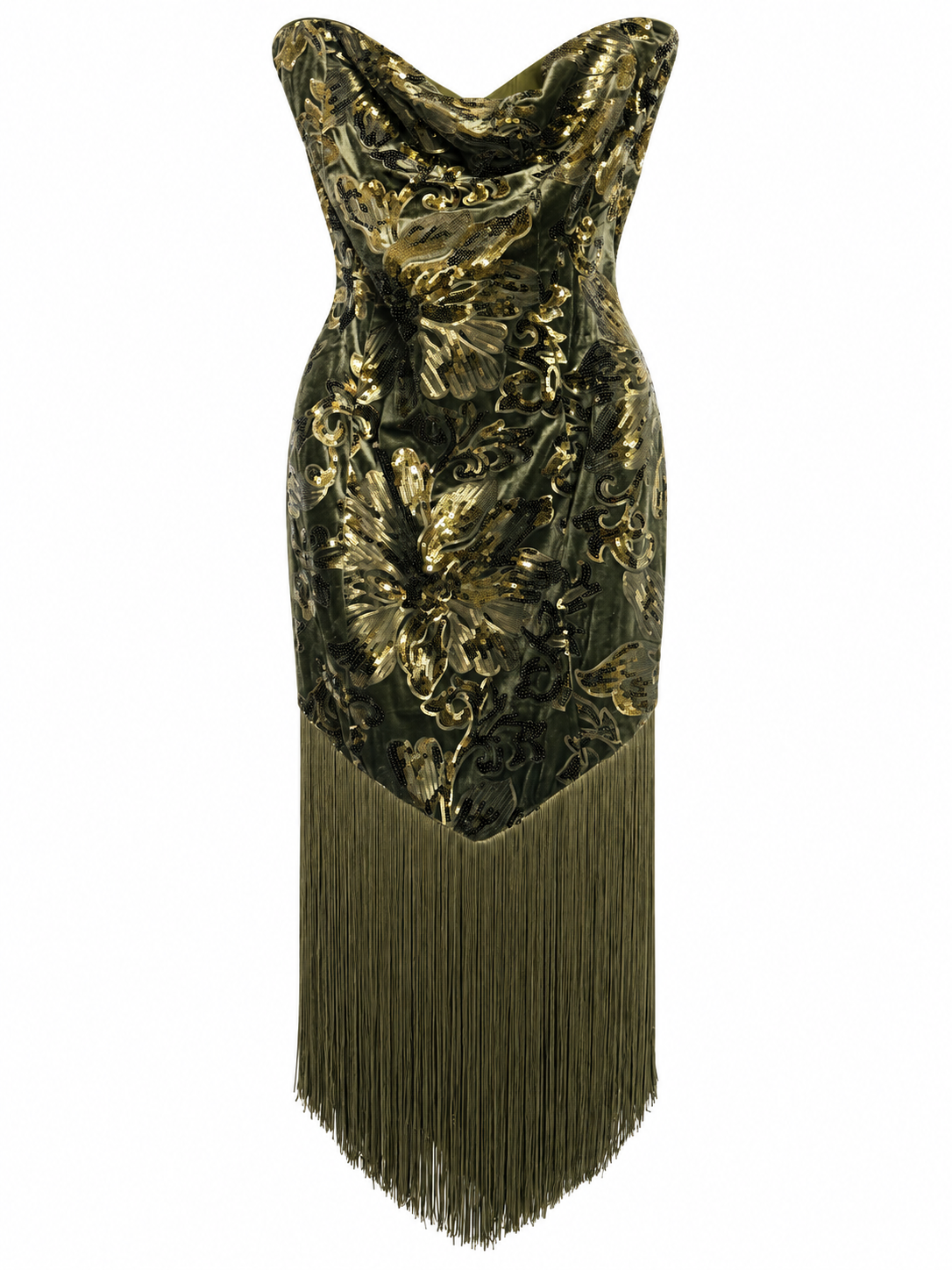 AKIRA GREEN SEQUIN AND FRINGE DRESS.    1X