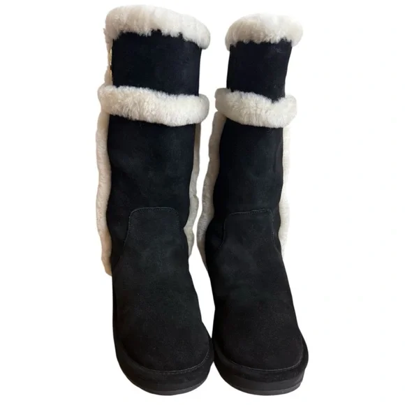 1 - 2 Michael Kors Black Suede Shearling Tall Boots – Women’s Size 10 M (Pre-Owned)