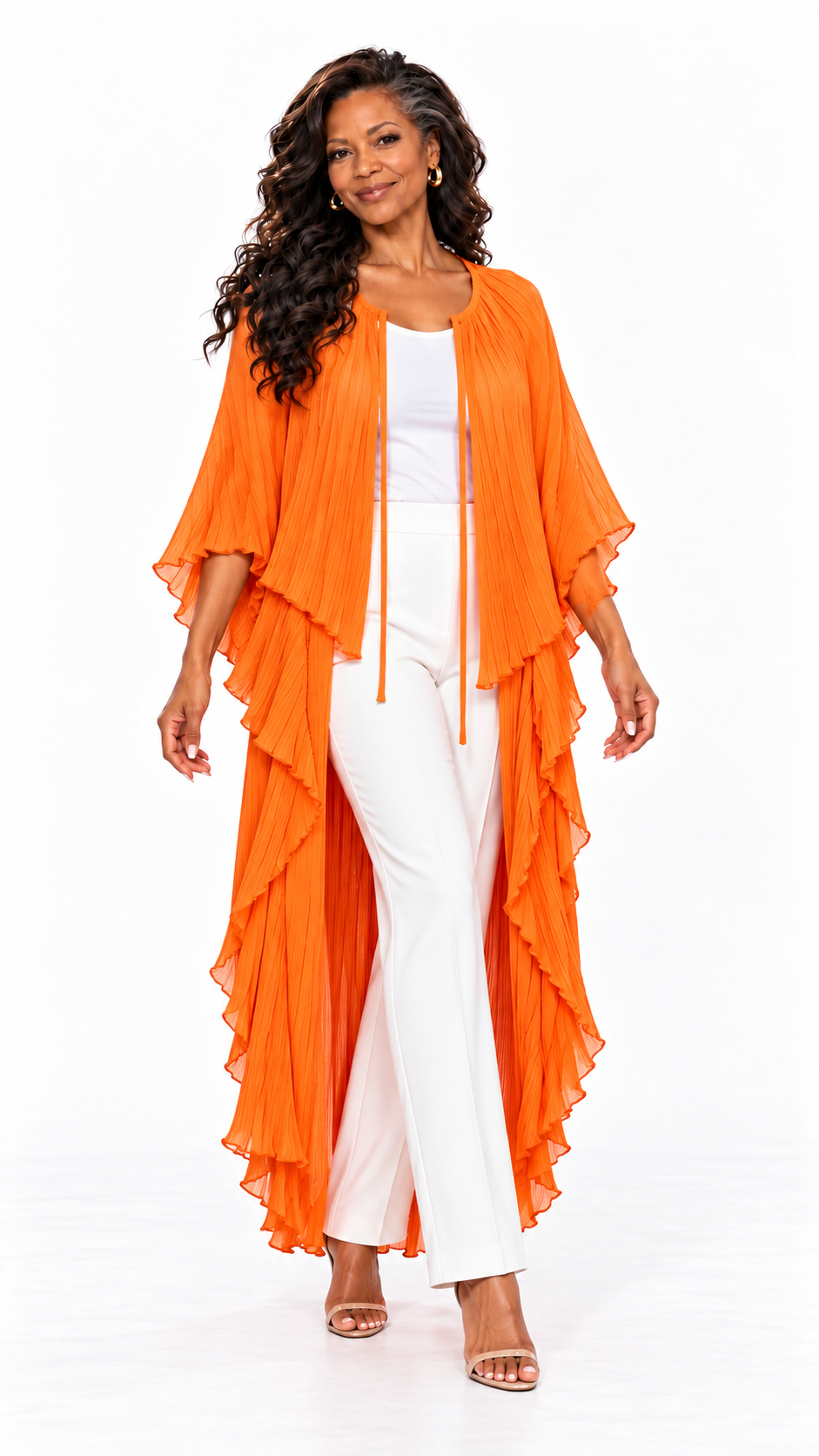 AKIRA ORANGE CREPE DUSTER.   S/M
