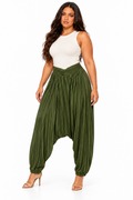 AKIRA GREEN SATIN RIBBED SULTAN PANTS.  XL